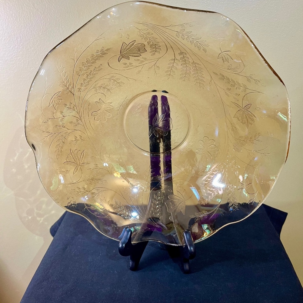 Amber Rufled Depression Etched Bowl